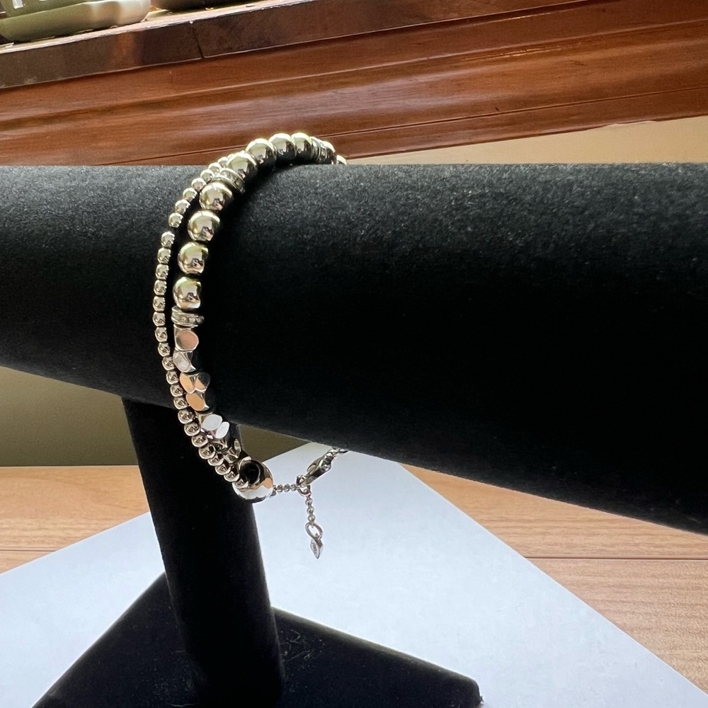 Fossil Silver Tone Multistrand Bead Bracelet - Mixed Textures - Picture 3 of 15